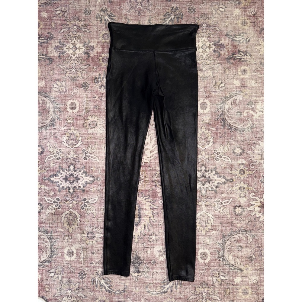 Spanx Faux Leather Leggings Black High Waisted Shaper Womens Medium Smoothing - Picture 7 of 8